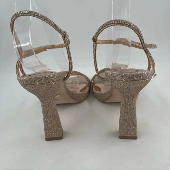NIB! Badgley Mischka Women’s Urbana Pale Gold Glitter Stiletto Heel Sandals-8.5