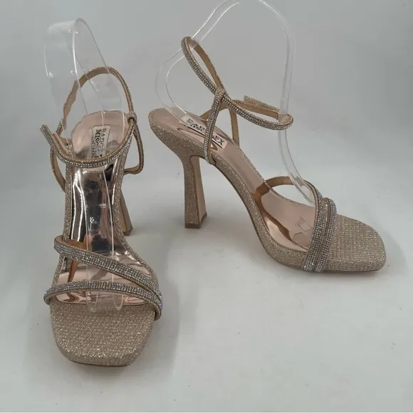NIB! Badgley Mischka Women’s Urbana Pale Gold Glitter Stiletto Heel Sandals-8.5