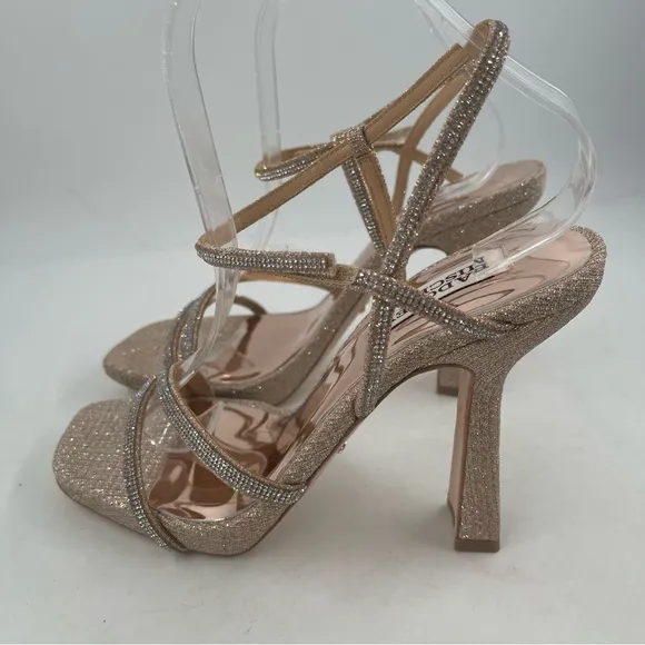 NIB! Badgley Mischka Women’s Urbana Pale Gold Glitter Stiletto Heel Sandals-8.5