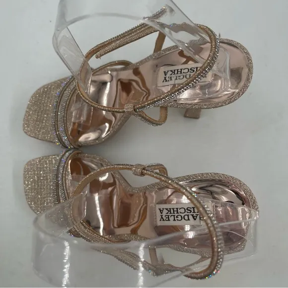 NIB! Badgley Mischka Women’s Urbana Pale Gold Glitter Stiletto Heel Sandals-8.5
