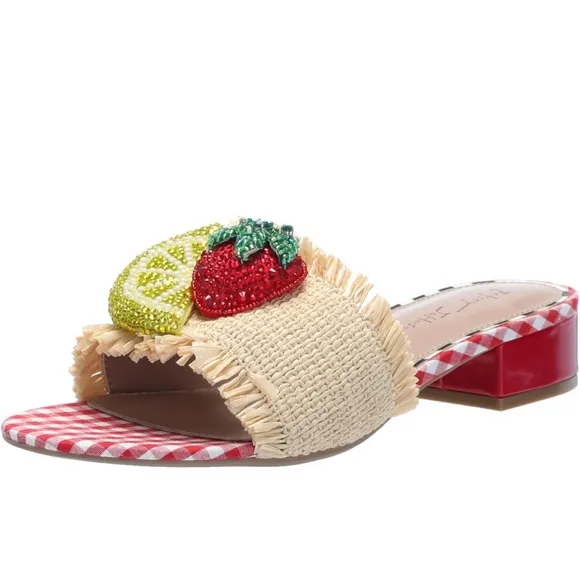 NIB Betsey Johnson, the Lindyy Fruit Bead Embellished Slide Sandals