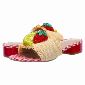 NIB Betsey Johnson, the Lindyy Fruit Bead Embellished Slide Sandals