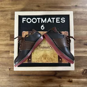 NIB Footmates Brown Taffy Conner Saddle Leather Lace Up Dress Shoes Boys 6