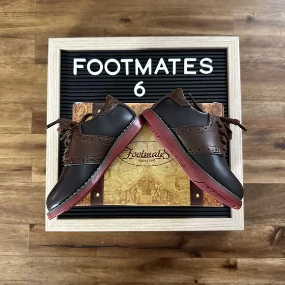 NIB Footmates Brown Taffy Conner Saddle Leather Lace Up Dress Shoes Boys 6