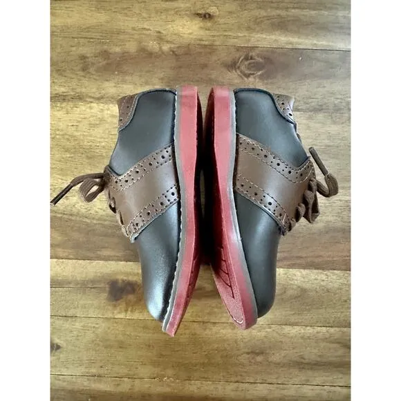 NIB Footmates Brown Taffy Conner Saddle Leather Lace Up Dress Shoes Boys 6