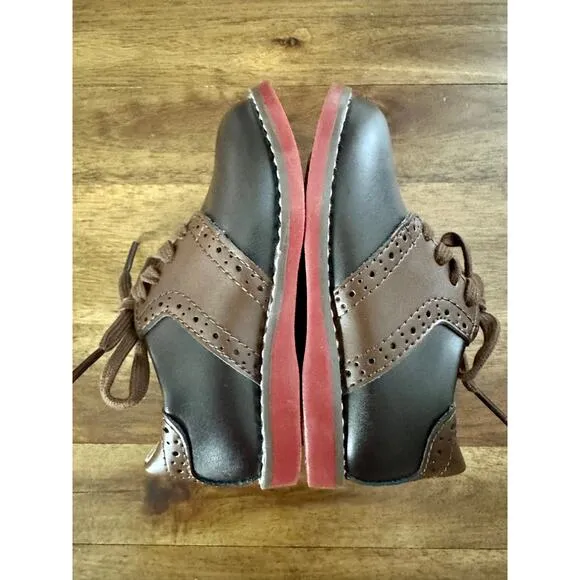 NIB Footmates Brown Taffy Conner Saddle Leather Lace Up Dress Shoes Boys 6