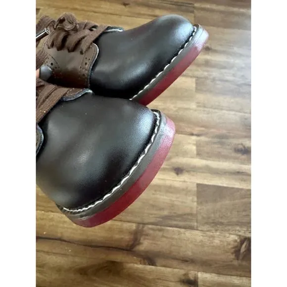 NIB Footmates Brown Taffy Conner Saddle Leather Lace Up Dress Shoes Boys 6