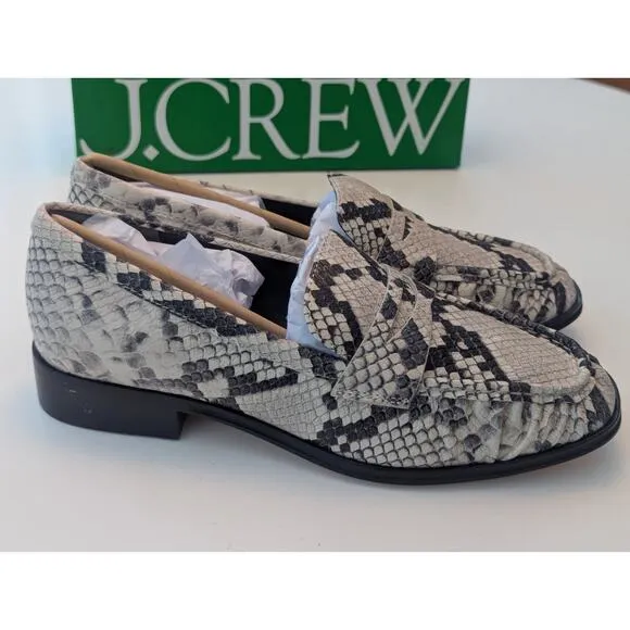 NIB J.Crew Maison Ruched Loafers in Snake-Embossed Italian Leather Sz 7.5M