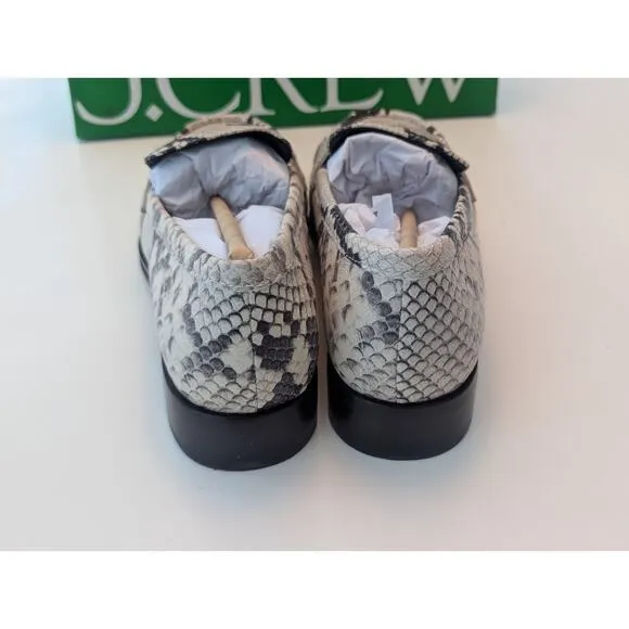 NIB J.Crew Maison Ruched Loafers in Snake-Embossed Italian Leather Sz 7.5M