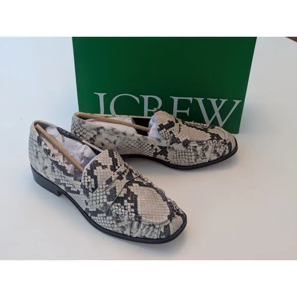 NIB J.Crew Maison Ruched Loafers in Snake-Embossed Italian Leather Sz 7.5M