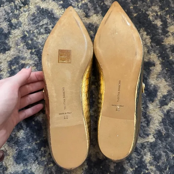 NIB Tabitha Simmons champagne embossed croc Hermoine flats size EU 40