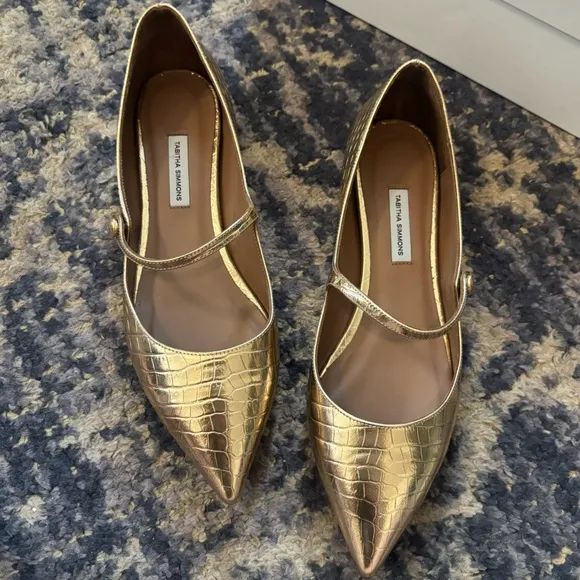 NIB Tabitha Simmons champagne embossed croc Hermoine flats size EU 40