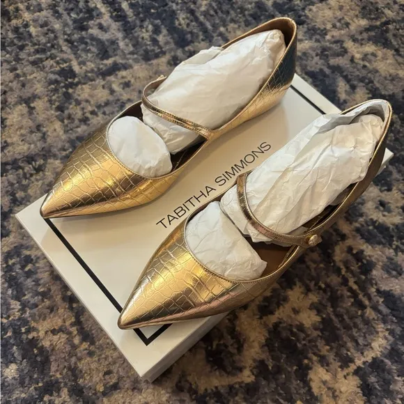 NIB Tabitha Simmons champagne embossed croc Hermoine flats size EU 40