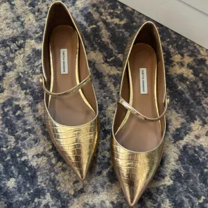 NIB Tabitha Simmons champagne embossed croc Hermoine flats size EU 40