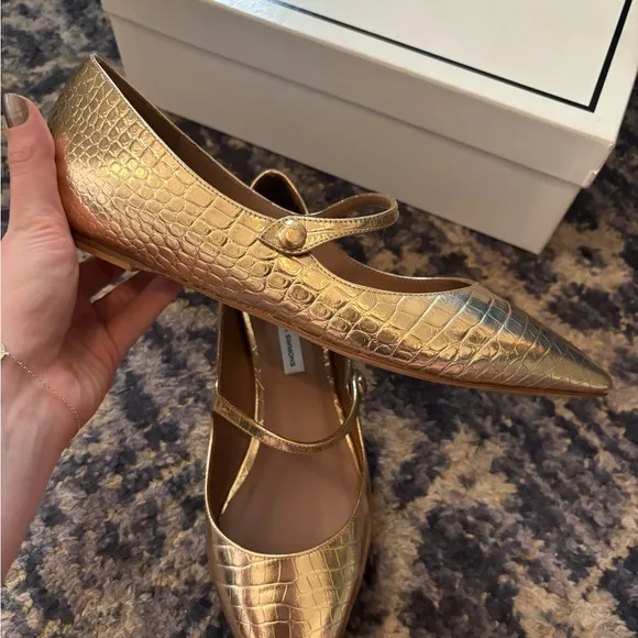 NIB Tabitha Simmons champagne embossed croc Hermoine flats size EU 40