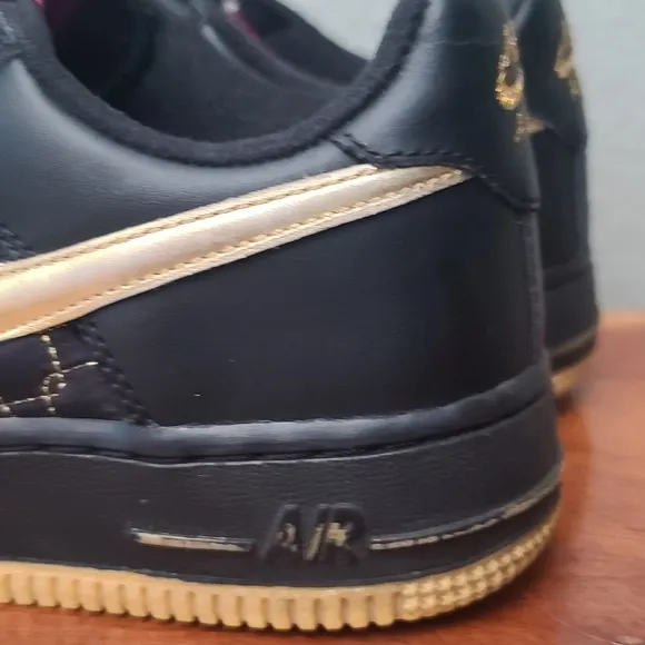 NIKE Air Force 1 Low Top Black Holographic Gold Heat Vintage Unisex Sneakers