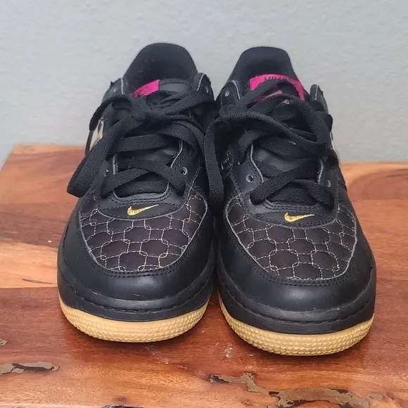 NIKE Air Force 1 Low Top Black Holographic Gold Heat Vintage Unisex Sneakers