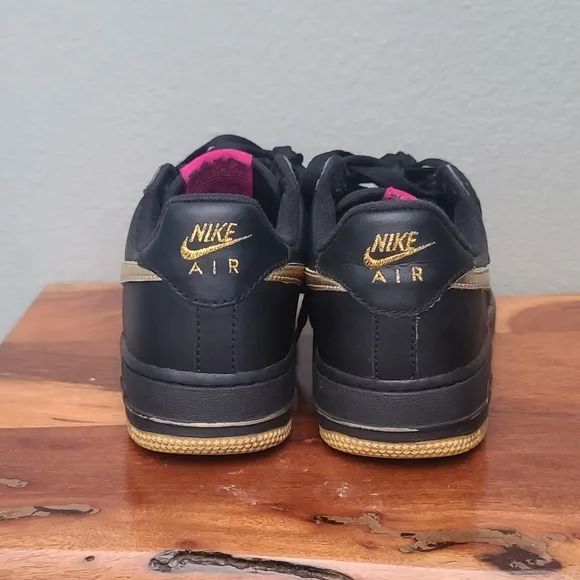 NIKE Air Force 1 Low Top Black Holographic Gold Heat Vintage Unisex Sneakers