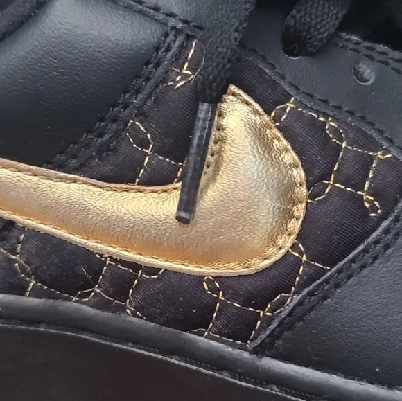 NIKE Air Force 1 Low Top Black Holographic Gold Heat Vintage Unisex Sneakers