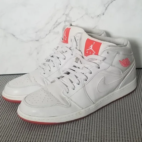 NIKE Air Jordan 1 Mid PREMIUM 'White Infrared Sneakers Shoes Men Size 13