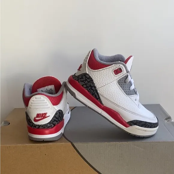 Nike Air Jordan 3 Cement Fire Red Toddler Kids Sneakers - SZ 8 C