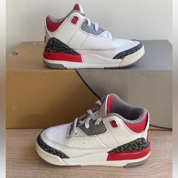 Nike Air Jordan 3 Cement Fire Red Toddler Kids Sneakers - SZ 8 C