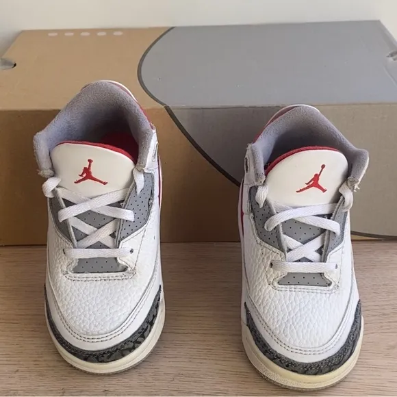 Nike Air Jordan 3 Cement Fire Red Toddler Kids Sneakers - SZ 8 C