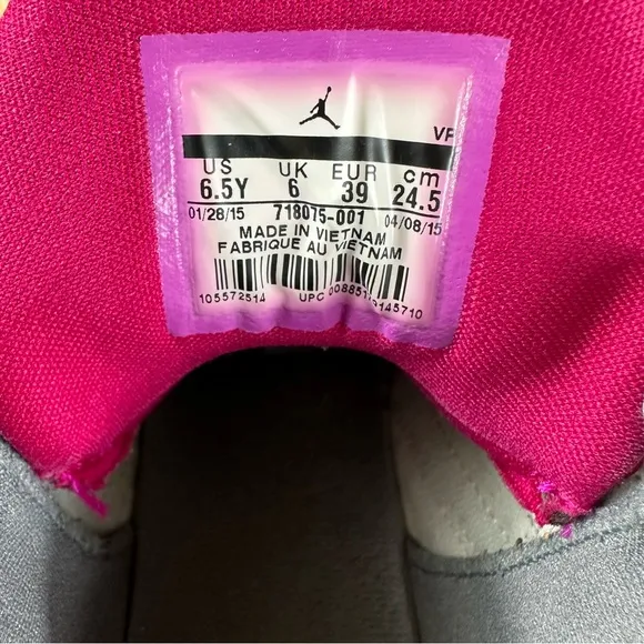 Nike Air Jordan Flight Origin 2 Mid-Top Grey/Fuchsia Sneakers Size 6.5 Y