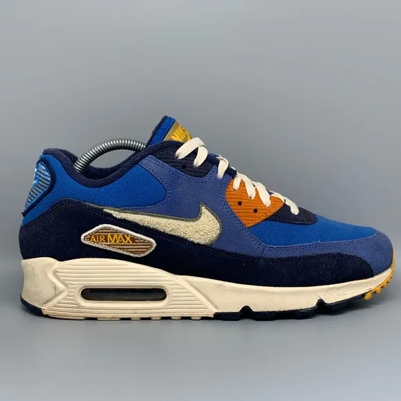 Nike Air Max 90 Premium SE Blue/Cream Running Shoes 858954-400 Men's Sz 9