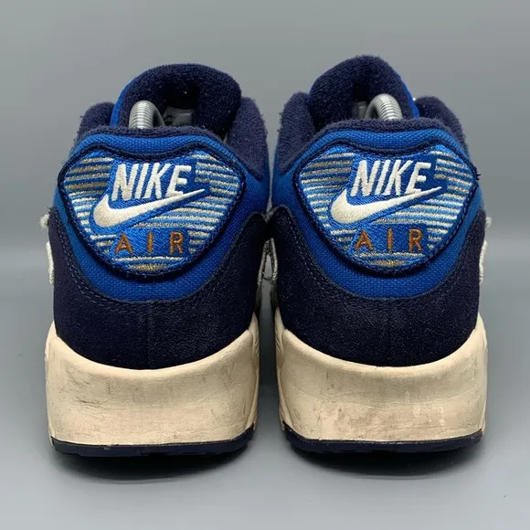 Nike Air Max 90 Premium SE Blue/Cream Running Shoes 858954-400 Men's Sz 9