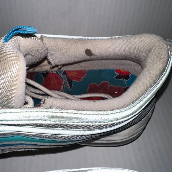 Nike Air Max 97 Mens 9.5 White Siren Red Laser Blue Washed Teal DQ7644-100 Dirty
