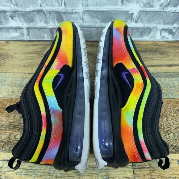 Nike Air Max 97 Tie-Dye Black Multicolor Running Shoes CK0841-001 Mens Size 8