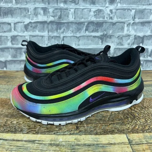 Nike Air Max 97 Tie-Dye Black Multicolor Running Shoes CK0841-001 Mens Size 8