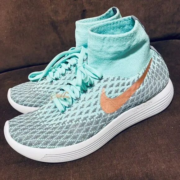 Nike Flyknit LunarEpic Shield Running Shoes Green Glow H2O Repel Protect Mens 10