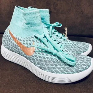 Nike Flyknit LunarEpic Shield Running Shoes Green Glow H2O Repel Protect Mens 10