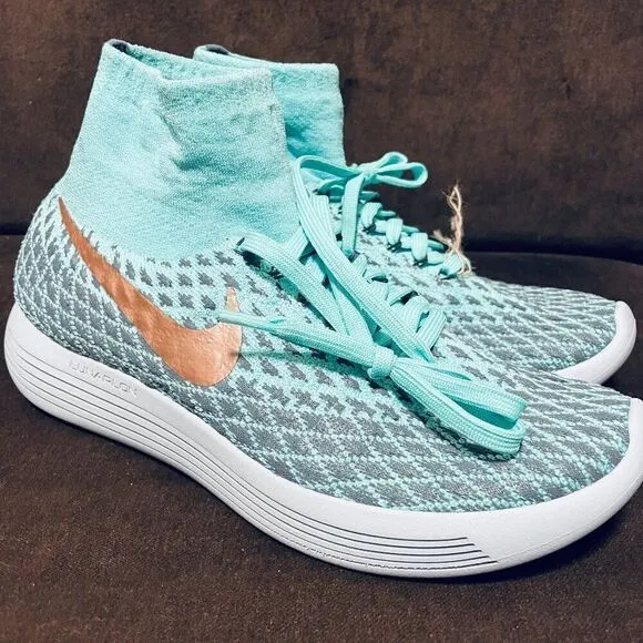 Nike Flyknit LunarEpic Shield Running Shoes Green Glow H2O Repel Protect Mens 10