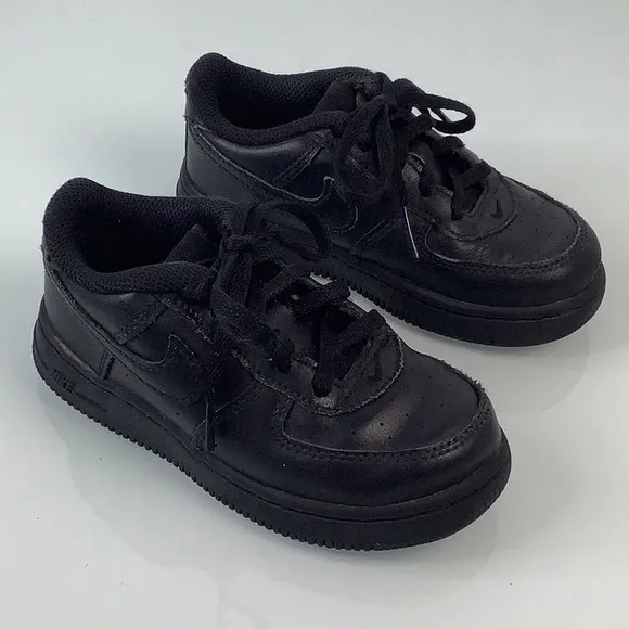 Nike Force 1 LE Black leather low lace up sneakers unisex toddler size 9C EUC