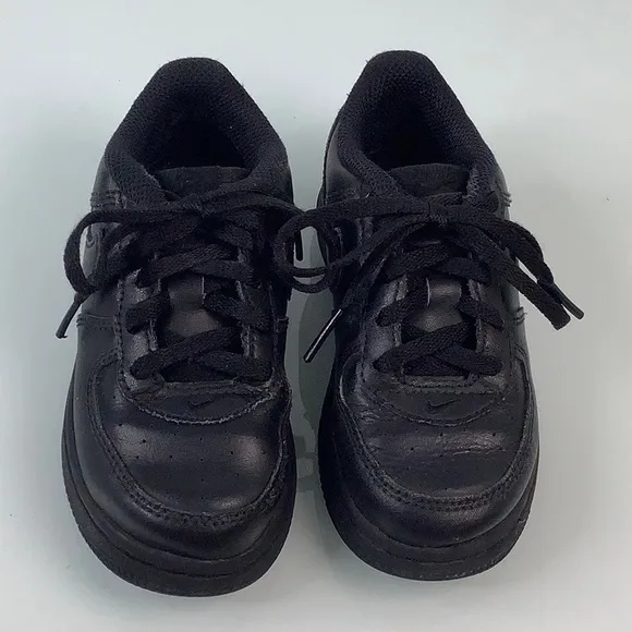 Nike Force 1 LE Black leather low lace up sneakers unisex toddler size 9C EUC