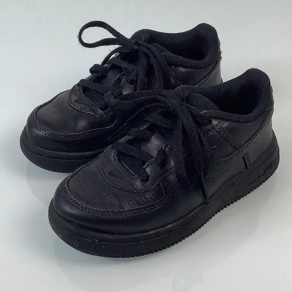 Nike Force 1 LE Black leather low lace up sneakers unisex toddler size 9C EUC