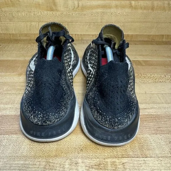 Nike Free RN Flyknit Running Shoes Mens Size 8 Black Gold White 942838-005