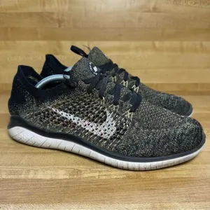 Nike Free RN Flyknit Running Shoes Mens Size 8 Black Gold White 942838-005