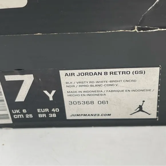 Nike Kids Air Jordan 8 Retro Playoffs GS- SZ 7 Y -Black Basketball Shoes Sneaker