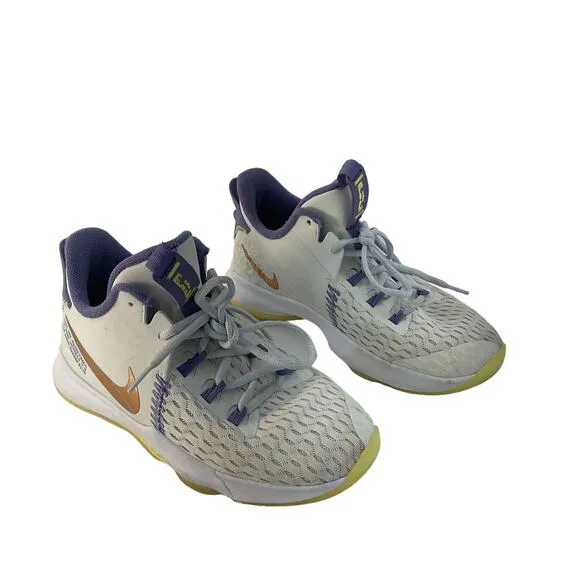 Nike LeBron Witness 5 White Purple Gold Sneakers Kid's Size 5.5 Preowned