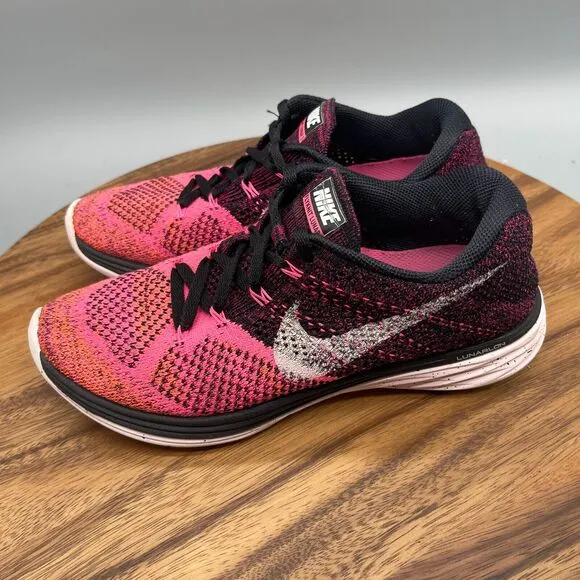 Nike Lunar Flyknit 3 Shoes Womens Size 8.5 Pink/Black/Orange Running Workout Gym