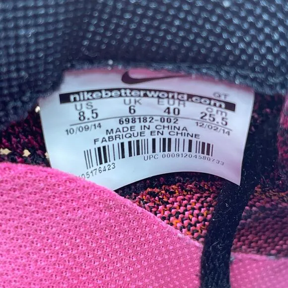 Nike Lunar Flyknit 3 Shoes Womens Size 8.5 Pink/Black/Orange Running Workout Gym