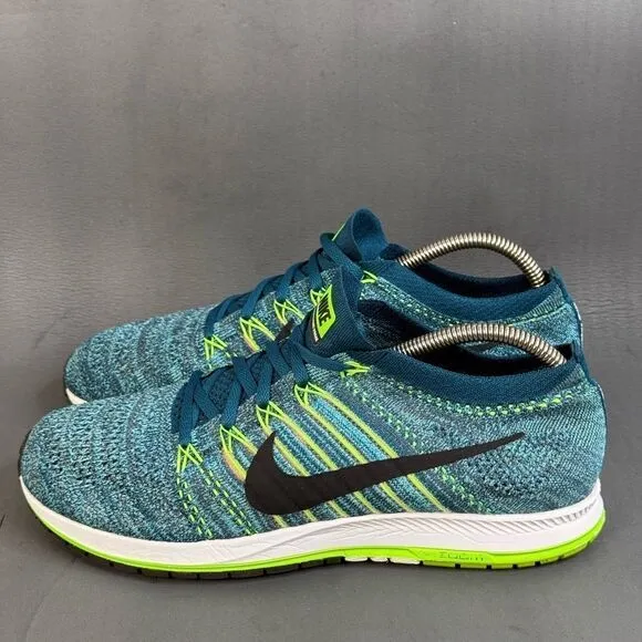 Nike Men's Flyknit Streak Running Shoes Gamma Blue/Green Multi-Color size 10