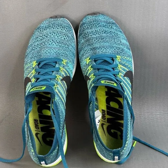 Nike Men's Flyknit Streak Running Shoes Gamma Blue/Green Multi-Color size 10