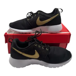 Nike Roshe One Print GS Running Shoes Size Youth 6.5 Womens 8 Black Gold Sneaker