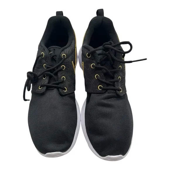 Nike Roshe One Print GS Running Shoes Size Youth 6.5 Womens 8 Black Gold Sneaker