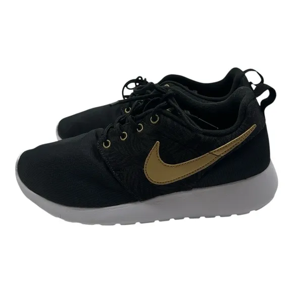 Nike Roshe One Print GS Running Shoes Size Youth 6.5 Womens 8 Black Gold Sneaker